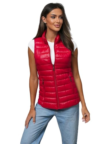 OZONEE Damen Weste Steppweste Kapuze Vest Ärmellos Jacke Übergangs Daunenweste Damenweste Steppweste Sportweste Übergangsjacke Bodywarmer Längere Outdoor 777/8108KA/270 ROT L von OZONEE