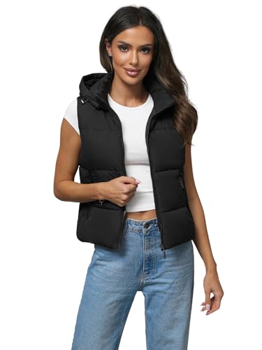 OZONEE Damen Weste Steppweste Kapuze Vest Ärmellos Jacke Übergangs Daunenweste Damenweste Steppweste Sportweste Übergangsjacke Bodywarmer Längere Outdoor 777/8737KA/392 SCHWARZ M von OZONEE