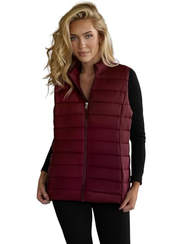 OZONEE Damen Weste Steppweste Kapuze Vest Ärmellos Jacke Übergangs Daunenweste Damenweste Steppweste Sportweste Übergangsjacke Bodywarmer Längere Outdoor 777/9107KA WEINROT M von OZONEE