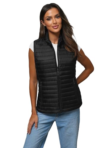 OZONEE Damen Weste Steppweste Kapuze Vest Ärmellos Jacke Übergangs Daunenweste Damenweste Steppweste Sportweste Übergangsjacke Bodywarmer Längere Outdoor JS/16M9072Z/392 SCHWARZ L von OZONEE