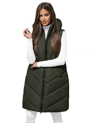 OZONEE Damen Weste Steppweste Kapuze Vest Ärmellos Jacke Übergangs Daunenweste Damenweste Steppweste Sportweste Übergangsjacke Bodywarmer Längere Outdoor JS/5M3152Z/136 DUNKELGRÜN S von OZONEE