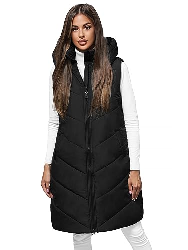 OZONEE Damen Weste Steppweste Kapuze Vest Ärmellos Jacke Übergangs Daunenweste Damenweste Steppweste Sportweste Übergangsjacke Bodywarmer Längere Outdoor JS/5M3152Z/392 SCHWARZ XL von OZONEE