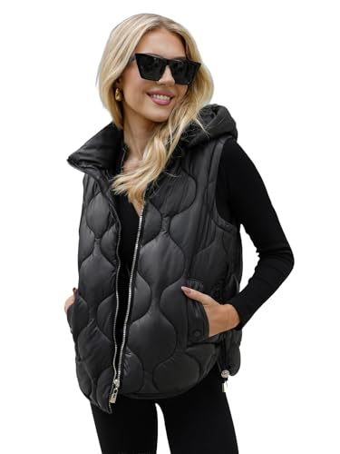 OZONEE Damen Weste Steppweste Kapuze Vest Ärmellos Jacke Übergangs Daunenweste Damenweste Steppweste Sportweste Übergangsjacke Bodywarmer Längere Outdoor JS/5M3235Z/392B SCHWARZ L von OZONEE