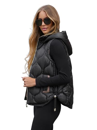 OZONEE Damen Weste Steppweste Kapuze Vest Ärmellos Jacke Übergangs Daunenweste Damenweste Steppweste Sportweste Übergangsjacke Bodywarmer Längere Outdoor O/5M3235Z/392 SCHWARZ M von OZONEE