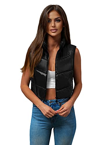 OZONEE Damen Weste Steppweste Kapuze Vest Ärmellos Jacke Übergangs Daunenweste Damenweste Steppweste Sportweste Übergangsjacke Bodywarmer Längere Outdoor O/H908Z SCHWARZ L von OZONEE