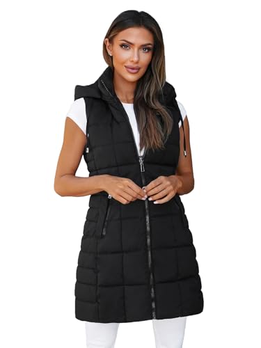 OZONEE Damen Weste Steppweste Kapuze Vest Ärmellos Jacke Übergangs Daunenweste Damenweste Steppweste Sportweste Übergangsjacke Bodywarmer Outdoor Längere 777/3530KA/392 SCHWARZ L von OZONEE