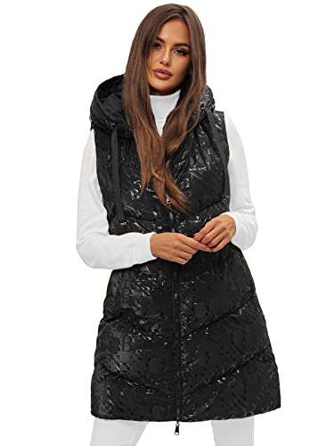 OZONEE Damen Weste Steppweste Kapuze Vest Ärmellos Jacke Übergangs Daunenweste Damenweste Steppweste Sportweste Übergangsjacke Bodywarmer Outdoor Längere 777/6694KA/1 SCHWARZ L von OZONEE