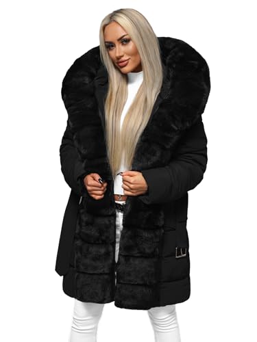 OZONEE Damen Winterjacke Jacke Parka Farbvarianten Warm Winterparka Funktionsparka Wintermantel Lange Regenjacke Kunstfell Gefüttert Outdoor Puffer Jacket Gepolstert 777/6088K SCHWARZ L von OZONEE