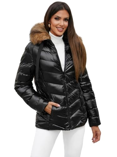 OZONEE Damen Winterjacke Jacke Winter Farbvarianten Übergangsjacke Warm Bomberjacke Steppjacke Wintermantel Daunenjacke Leichte Outdoor Puffer Jacket Übergangs 777/1501K/392B SCHWARZ-BRAUN XL von OZONEE