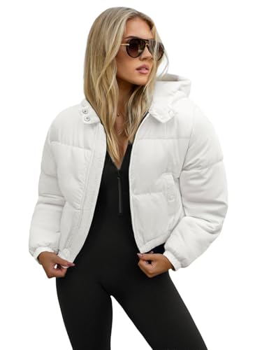 OZONEE Damen Übergangsjacke Regenjacke Jacke Übergang Jacken Herbst Bomberjacke Stehkragen Kapuze Steppjacke Kapuzenjacke Leichte Outdoor Puffer Jacket Gepolstert 777/2697K/281 WEIß M von OZONEE