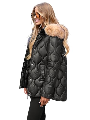 OZONEE Damen Winterjacke Jacke Winter Farbvarianten Übergangsjacke Warm Bomberjacke Steppjacke Wintermantel Daunenjacke Leichte Outdoor Puffer Jacket Übergangs 777/3232K/392A SCHWARZ/BRAUN XL von OZONEE