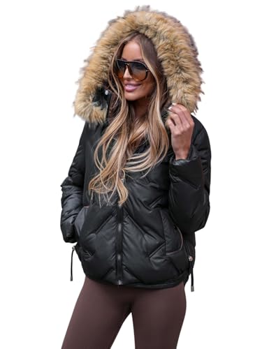 OZONEE Damen Winterjacke Jacke Winter Farbvarianten Übergangsjacke Warm Bomberjacke Steppjacke Wintermantel Daunenjacke Leichte Outdoor Puffer Jacket Übergangs 777/3497K/392 SCHWARZ XL von OZONEE