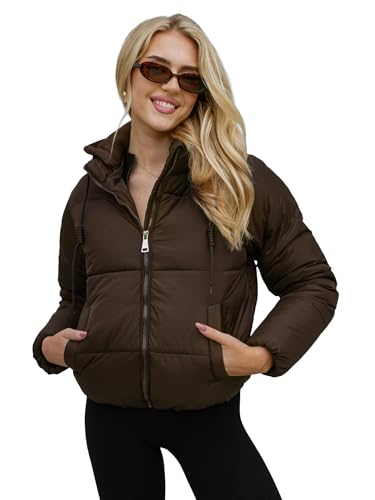 OZONEE Damen Übergangsjacke Regenjacke Jacke Übergang Jacken Herbst Bomberjacke Stehkragen Kapuze Steppjacke Kapuzenjacke Leichte Outdoor Puffer Jacket Gepolstert 777/5828K/158 SCHOKOLADE S von OZONEE