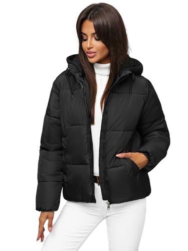 OZONEE Damen Übergangsjacke Regenjacke Jacke Übergang Jacken Herbst Bomberjacke Stehkragen Kapuze Steppjacke Kapuzenjacke Leichte Outdoor Puffer Jacket Gepolstert 777/5828K/392 SCHWARZ XL von OZONEE