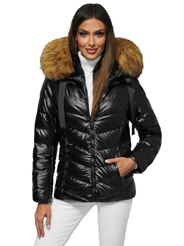 OZONEE Damen Winterjacke Jacke Winter Farbvarianten Übergangsjacke Warm Bomberjacke Steppjacke Wintermantel Daunenjacke Leichte Outdoor Puffer Jacket Übergangs 777/5842K/392B SCHWARZ-BRAUN L von OZONEE