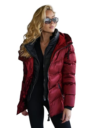 OZONEE Damen Winterjacke Jacke Winter Farbvarianten Übergangsjacke Warm Bomberjacke Steppjacke Wintermantel Daunenjacke Leichte Outdoor Puffer Jacket Übergangs 777/6194K/1 WEINROT XL von OZONEE