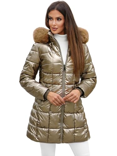 OZONEE Damen Winterjacke Jacke Winter Farbvarianten Übergangsjacke Warm Bomberjacke Steppjacke Wintermantel Daunenjacke Leichte Outdoor Puffer Jacket Übergangs 777/6640K/403 GOLD M von OZONEE