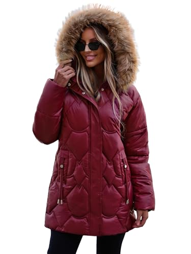 OZONEE Damen Winterjacke Jacke Winter Farbvarianten Übergangsjacke Warm Bomberjacke Steppjacke Wintermantel Daunenjacke Leichte Outdoor Puffer Jacket Übergangs 777/6826K/1 WEINROT XL von OZONEE