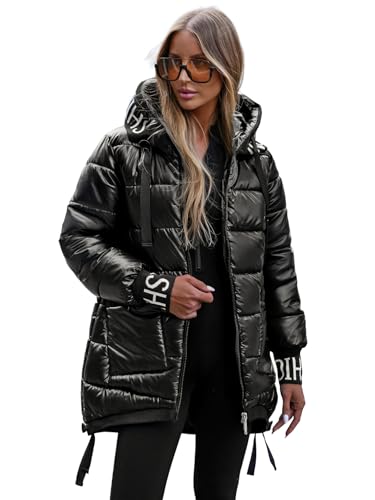 OZONEE Damen Winterjacke Jacke Winter Farbvarianten Übergangsjacke Warm Bomberjacke Steppjacke Wintermantel Daunenjacke Leichte Outdoor Puffer Jacket Übergangs JS/5M3188Z/392 SCHWARZ XL von OZONEE