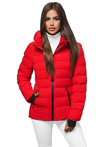 OZONEE Damen Winterjacke Jacke Winter Farbvarianten Warm Bomberjacke Steppjacke Wintermantel Kunstfell Daunenjacke Leichte Outdoor Puffer Jacket Gepolstert 777/2792K/270 ROT L von OZONEE