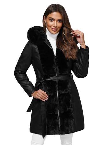 OZONEE Damen Winterjacke Jacke Winter Farbvarianten Warm Bomberjacke Steppjacke Wintermantel Kunstfell Daunenjacke Leichte Outdoor Puffer Jacket Gepolstert 777/2980K SCHWARZ L von OZONEE