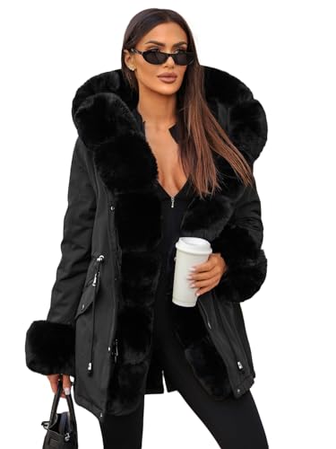 OZONEE Damen Winterjacke Jacke Winter Farbvarianten Warm Bomberjacke Steppjacke Wintermantel Kunstfell Daunenjacke Leichte Outdoor Puffer Jacket Gepolstert 777/3171K/392 SCHWARZ XL von OZONEE