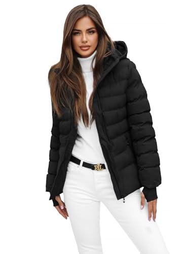OZONEE Damen Winterjacke Jacke Winter Farbvarianten Warm Bomberjacke Steppjacke Wintermantel Kunstfell Daunenjacke Leichte Outdoor Puffer Jacket Gepolstert 777/3935KA/392 SCHWARZ S von OZONEE