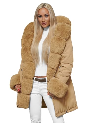 OZONEE Damen Winterjacke Jacke Winter Farbvarianten Warm Bomberjacke Steppjacke Wintermantel Kunstfell Daunenjacke Leichte Outdoor Puffer Jacket Gepolstert 777/5489K/62 BEIGE S von OZONEE