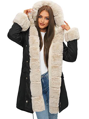 OZONEE Damen Winterjacke Jacke Winter Farbvarianten Warm Bomberjacke Steppjacke Wintermantel Kunstfell Daunenjacke Leichte Outdoor Puffer Jacket Gepolstert 777/6470K/392 SCHWARZ S von OZONEE