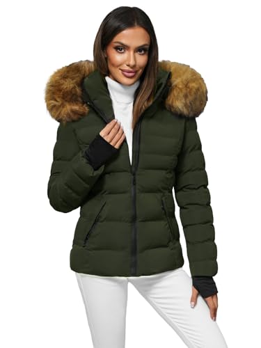 OZONEE Damen Winterjacke Jacke Winter Farbvarianten Warm Bomberjacke Steppjacke Wintermantel Kunstfell Daunenjacke Leichte Outdoor Puffer Jacket Gepolstert 777/7524K/136 GRÜN S von OZONEE