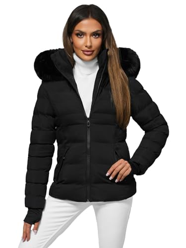 OZONEE Damen Winterjacke Jacke Winter Farbvarianten Warm Bomberjacke Steppjacke Wintermantel Kunstfell Daunenjacke Leichte Outdoor Puffer Jacket Gepolstert 777/7524K/392A SCHWARZ XL von OZONEE