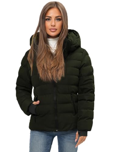 OZONEE Damen Winterjacke Jacke Winter Farbvarianten Warm Bomberjacke Steppjacke Wintermantel Kunstfell Daunenjacke Leichte Outdoor Puffer Jacket Gepolstert 777/9463K/136 DUNKELGRÜN L von OZONEE