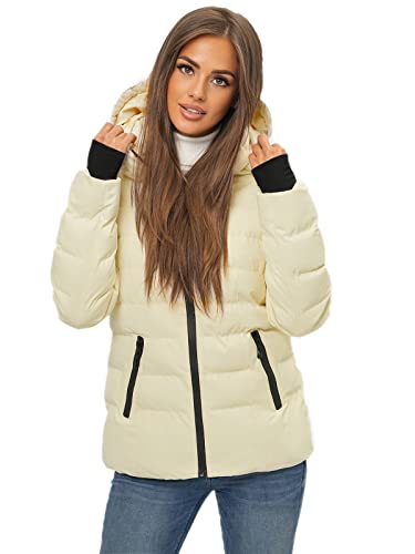 OZONEE Damen Winterjacke Jacke Winter Farbvarianten Warm Bomberjacke Steppjacke Wintermantel Kunstfell Daunenjacke Leichte Outdoor Puffer Jacket Gepolstert 777/9463K/281 ECRU XL von OZONEE