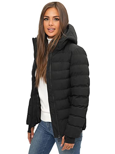 OZONEE Damen Winterjacke Jacke Winter Farbvarianten Warm Bomberjacke Steppjacke Wintermantel Kunstfell Daunenjacke Leichte Outdoor Puffer Jacket Gepolstert 777/9463K/392 SCHWARZ L von OZONEE