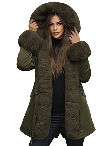 OZONEE Damen Winterjacke Jacke Winter Farbvarianten Warm Bomberjacke Steppjacke Wintermantel Kunstfell Daunenjacke Leichte Outdoor Puffer Jacket Gepolstert JS/16M9062Z/136 GRÜN L von OZONEE