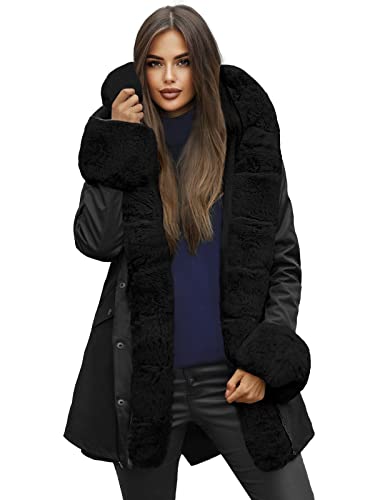OZONEE Damen Winterjacke Jacke Winter Farbvarianten Warm Bomberjacke Steppjacke Wintermantel Kunstfell Daunenjacke Leichte Outdoor Puffer Jacket Gepolstert JS/16M9062Z/392 SCHWARZ XL von OZONEE
