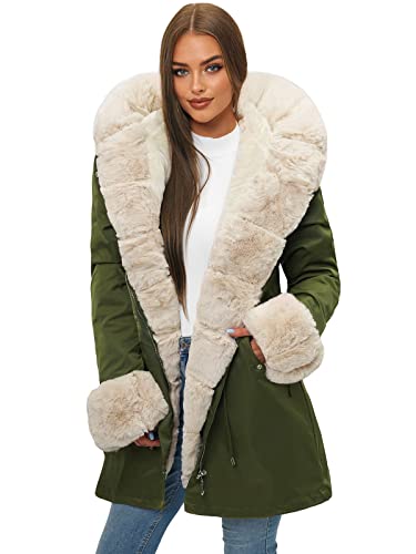 OZONEE Damen Winterjacke Jacke Winter Farbvarianten Warm Bomberjacke Steppjacke Wintermantel Kunstfell Daunenjacke Leichte Outdoor Puffer Jacket Gepolstert JS/M763/136 GRÜN L von OZONEE