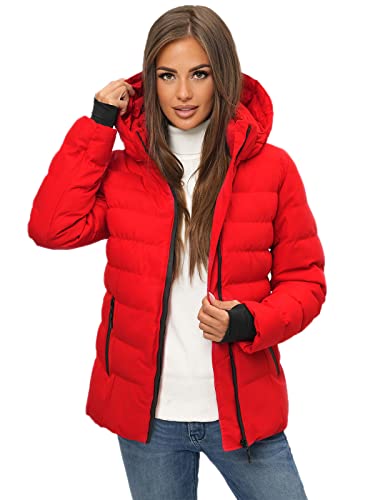 OZONEE Damen Winterjacke Jacke Winter Farbvarianten Warm Bomberjacke Steppjacke Wintermantel Kunstfell Daunenjacke Leichte Outdoor Puffer Jacket Gepolstert JS/M769/270 ROT M von OZONEE