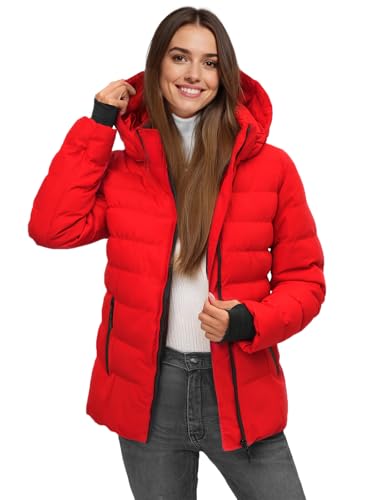 OZONEE Damen Winterjacke Jacke Winter Farbvarianten Warm Bomberjacke Steppjacke Wintermantel Kunstfell Daunenjacke Leichte Outdoor Puffer Jacket Gepolstert JS/M769Z/270 ROT S von OZONEE