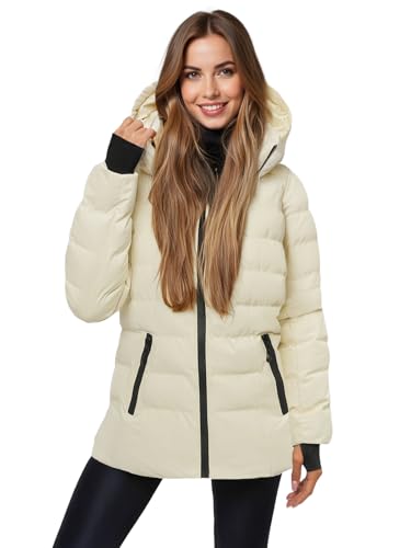 OZONEE Damen Winterjacke Jacke Winter Farbvarianten Warm Bomberjacke Steppjacke Wintermantel Kunstfell Daunenjacke Leichte Outdoor Puffer Jacket Gepolstert JS/M769Z/281 ECRU XL von OZONEE