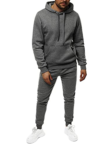 OZONEE Herren 2-Teilig Set Kapuzenpullover + Jogginghose Jogginganzug Sweatjacke Trainingshose Trainingsanzug Sportanzug Freizeitanzug Sport Anzug Tracksuit Fitnessanzug 777/3164DR/5 DUNKELGRAU XL von OZONEE