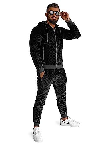 OZONEE Herren 2-Teilig Set Kapuzenpullover + Jogginghose Jogginganzug Sweatjacke Trainingshose Trainingsanzug Sportanzug Freizeitanzug Sport Anzug Tracksuit Fitnessanzug 777/5819DR SCHWARZ L von OZONEE