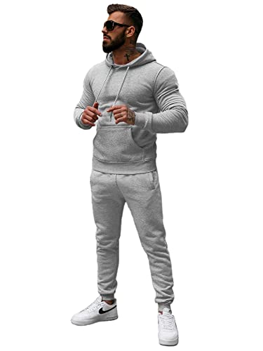 OZONEE Herren 2-Teilig Set Kapuzenpullover + Jogginghose Jogginganzug Sweatjacke Trainingshose Trainingsanzug Sportanzug Freizeitanzug Sport Anzug Tracksuit Fitnessanzug 777/6146DR/2 GRAU XL von OZONEE