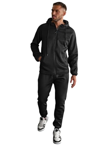 OZONEE Herren 2-Teilig Set Kapuzenpullover + Jogginghose Jogginganzug Sweatjacke Trainingshose Trainingsanzug Sportanzug Freizeitanzug Sport Anzug Tracksuit Fitnessanzug 777/6575DR/3 SCHWARZ XL von OZONEE