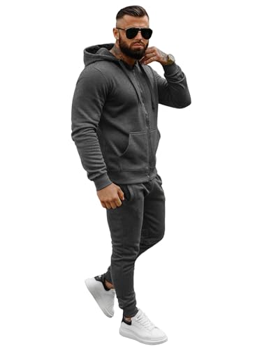 OZONEE Herren 2-Teilig Set Kapuzenpullover + Jogginghose Jogginganzug Sweatjacke Trainingshose Trainingsanzug Sportanzug Freizeitanzug Sport Anzug Tracksuit Fitnessanzug 777/7840DR/5 DUNKELGRAU L von OZONEE