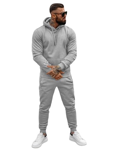 OZONEE Herren 2-Teilig Set Kapuzenpullover + Jogginghose Jogginganzug Sweatjacke Trainingshose Trainingsanzug Sportanzug Freizeitanzug Sport Anzug Tracksuit Fitnessanzug 777/8406DR/2 GRAU XL von OZONEE