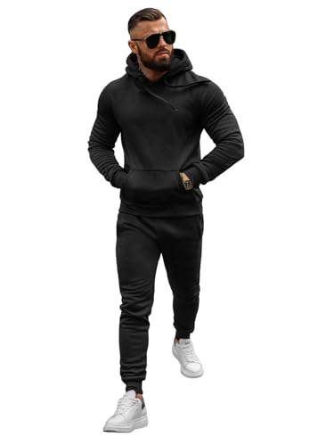 OZONEE Herren 2-Teilig Set Kapuzenpullover + Jogginghose Jogginganzug Sweatjacke Trainingshose Trainingsanzug Sportanzug Freizeitanzug Sport Anzug Tracksuit Fitnessanzug 777/8406DR/3 SCHWARZ XL von OZONEE