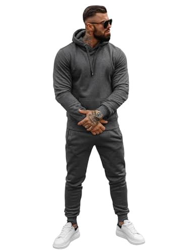 OZONEE Herren 2-Teilig Set Kapuzenpullover + Jogginghose Jogginganzug Sweatjacke Trainingshose Trainingsanzug Sportanzug Freizeitanzug Sport Anzug Tracksuit Fitnessanzug 777/8406DR/5 DUNKELGRAU M von OZONEE