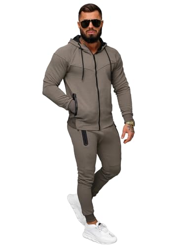 OZONEE Herren 2-Teilig Set Kapuzenpullover + Jogginghose Jogginganzug Sweatjacke Trainingshose Trainingsanzug Sportanzug Freizeitanzug Sport Anzug Tracksuit Fitnessanzug 777/8549DR BEIGE-GRAU 3XL von OZONEE