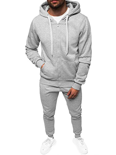 OZONEE Herren 2-Teilig Set Kapuzenpullover + Jogginghose Jogginganzug Sweatjacke Trainingshose Trainingsanzug Sportanzug Freizeitanzug Sport Anzug Tracksuit Fitnessanzug 777/9120DR/2 GRAU M von OZONEE